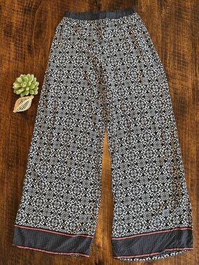 Sans Souci | Wide Leg Flowy Boho Palazzo Pants - Geometric Tile Print, Size S